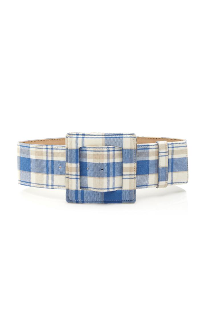Carolina Herrera Large Buckle Cotton Plaid Belt