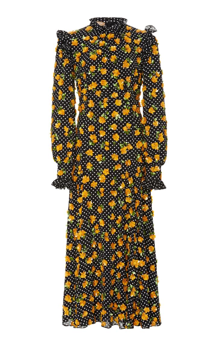Michael Kors Collection Rose Embroidered Turtleneck Dress