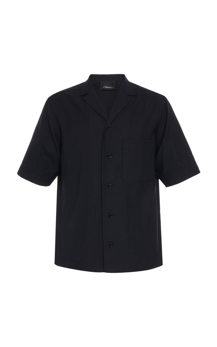 3.1 Phillip Lim Short Sleeve Wool Poplin Notch Lapel Shirt