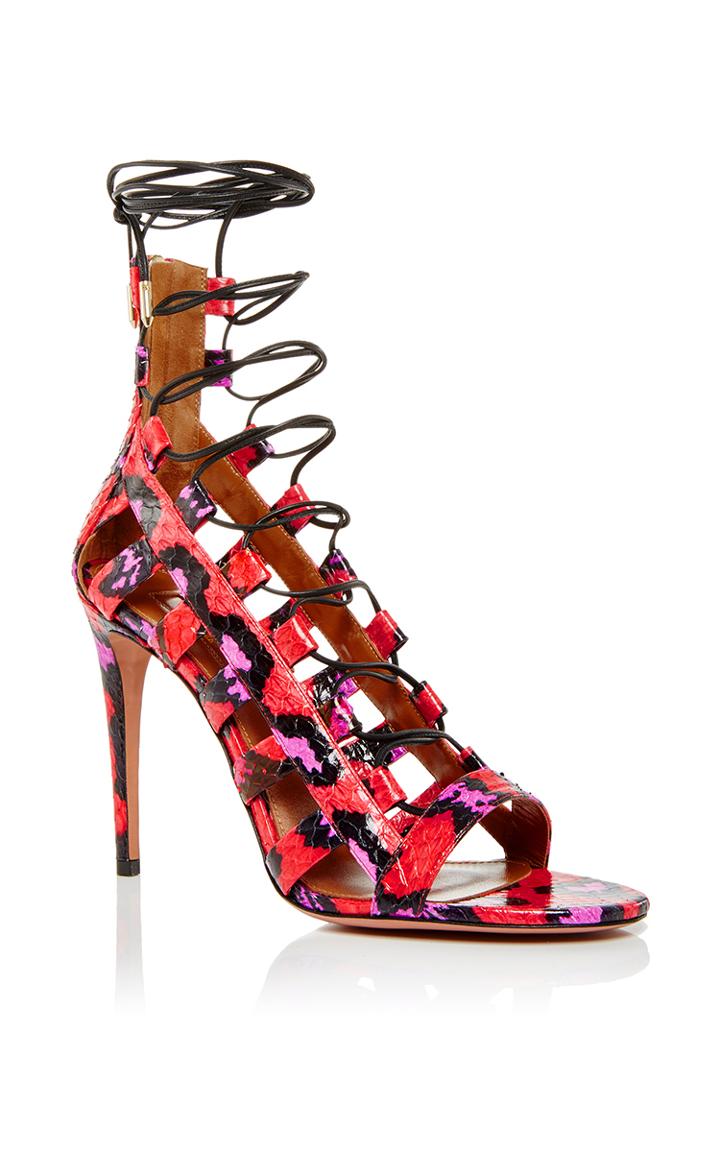 Aquazzura Amazon Snakeskin Printed Tie Heels