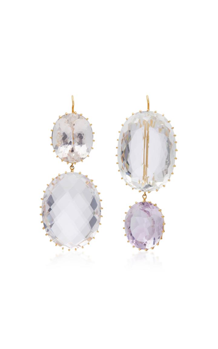 Renee Lewis 18k Gold Amethyst And Quartz Earrings