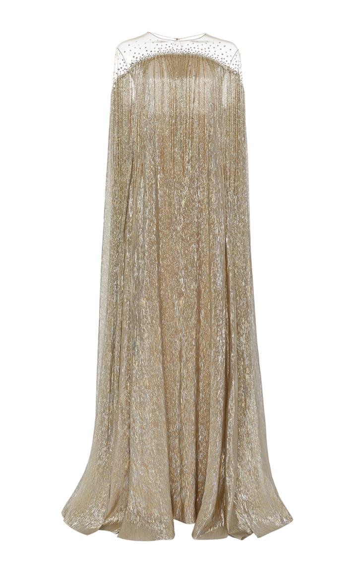 Oscar De La Renta Fringed Sequin-embellished Silk-blend Gown
