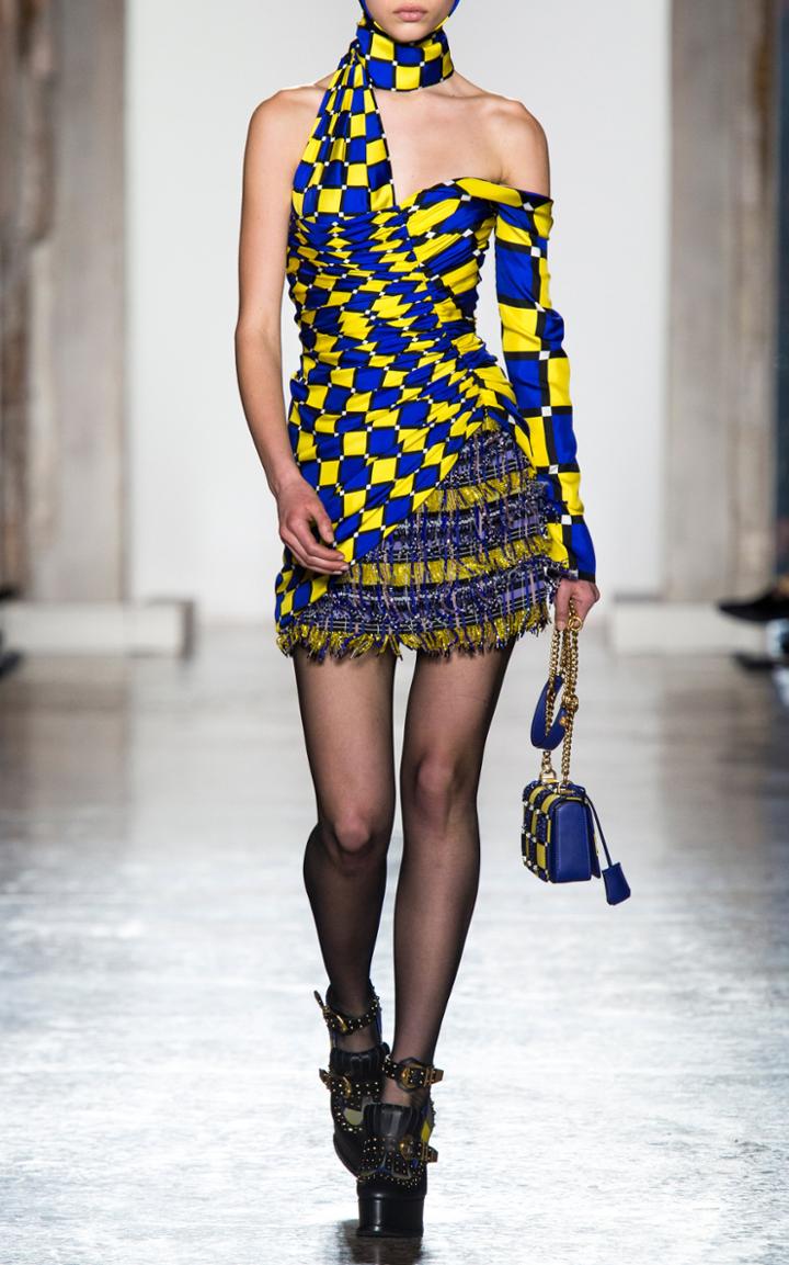 Versace Off Shoulder Printed Dress