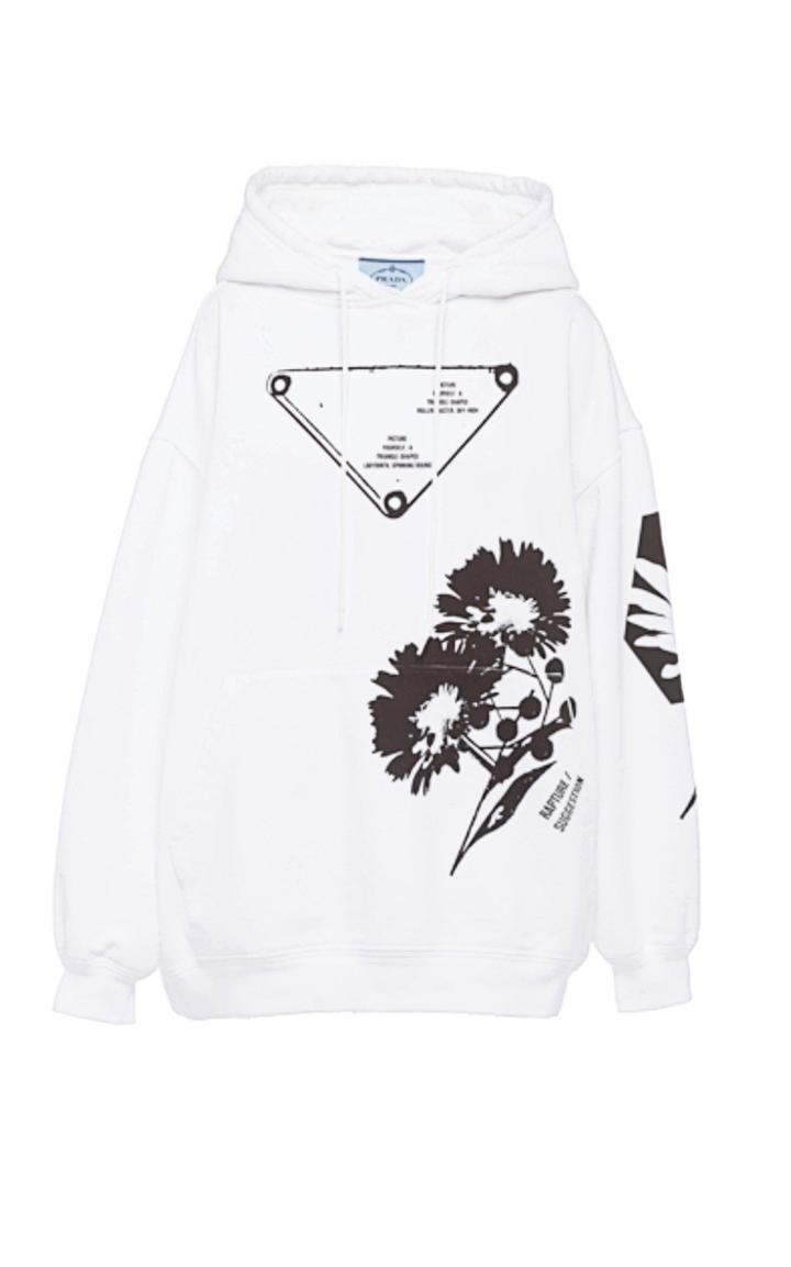 Moda Operandi Prada Cotton Printed Hooded Sweatshirt