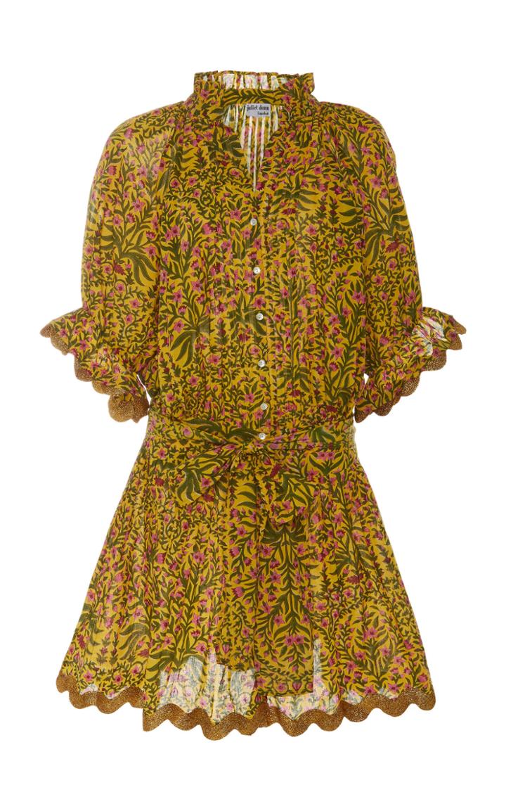 Juliet Dunn Pleated Floral-print Cotton-twill Dress