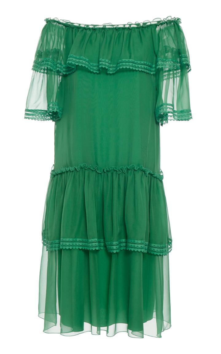 Alberta Ferretti Off The Shoulder Ruffle Dress