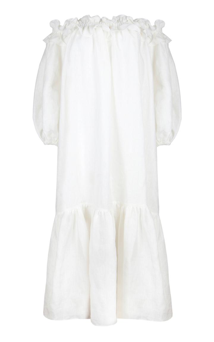 Moda Operandi Piece Of White Kalina Off-the-shoulder Ruffled Linen Dress