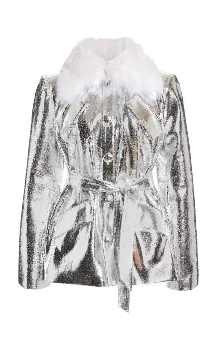 Moda Operandi Alitte Faux Fur-trimmed Metallic Jacket