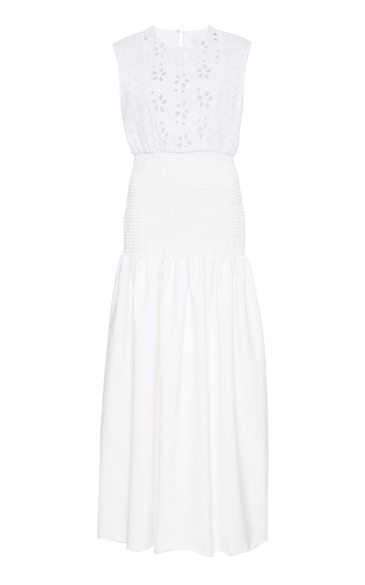 Moda Operandi Marina Moscone Smocked Broderie Anglaise Cotton-blend Dress Size: 0