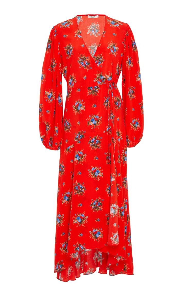 Ganni Kochhar Floral-print Silk Crepe De Chine Wrap Dress