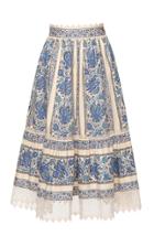 Moda Operandi Lena Hoschek Bergre Lace-trimmed Printed Cotton Midi Skirt