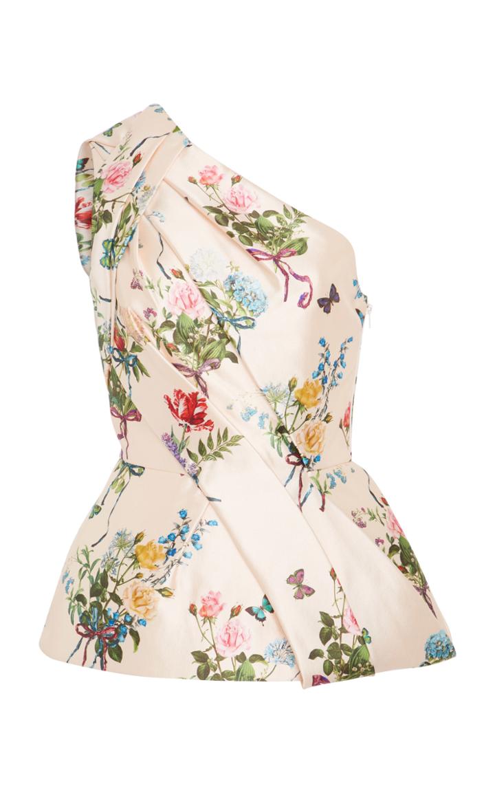 Monique Lhuillier Print Mikado One Shoulder Peplum Top