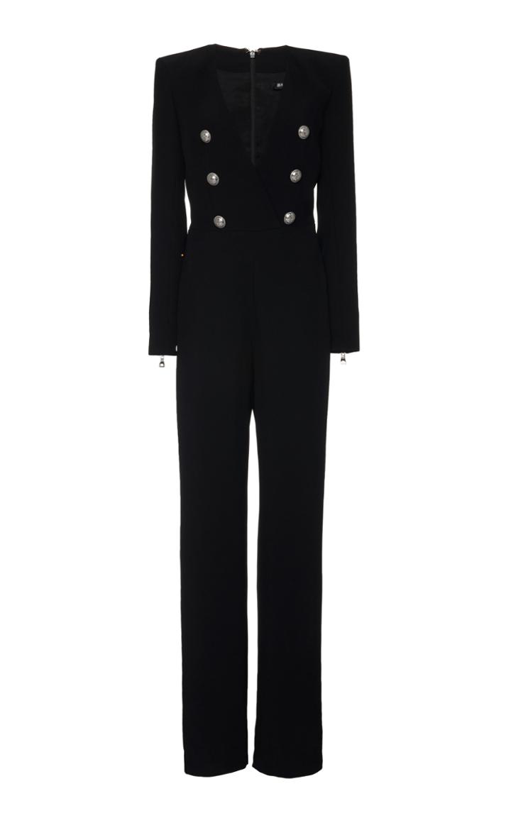 Balmain V-neck Flared Crepe Jumpsuit