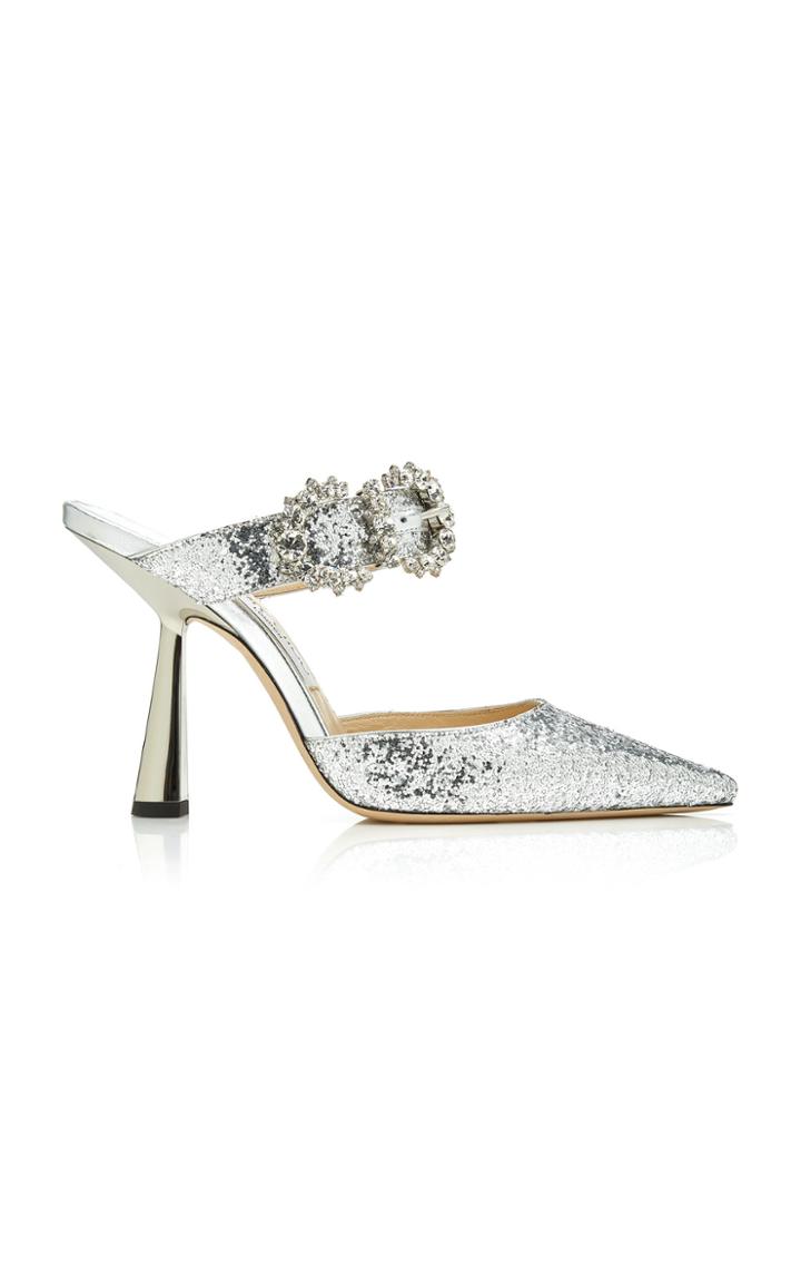 Jimmy Choo Smokey Crystal-embellished Glittered Leather Mules