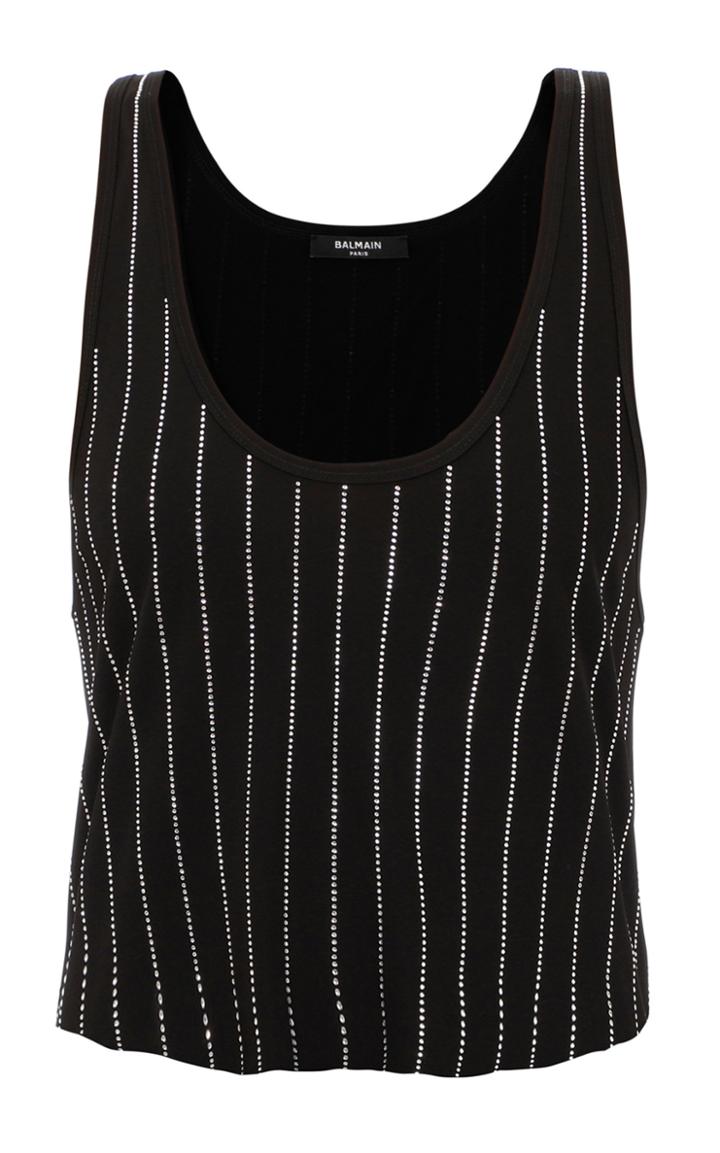 Moda Operandi Balmain Crystal-striped Jersey Tank Top Size: 34