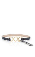 Roberto Cavalli Black Smooth Calfskin Tassel Ring Belt