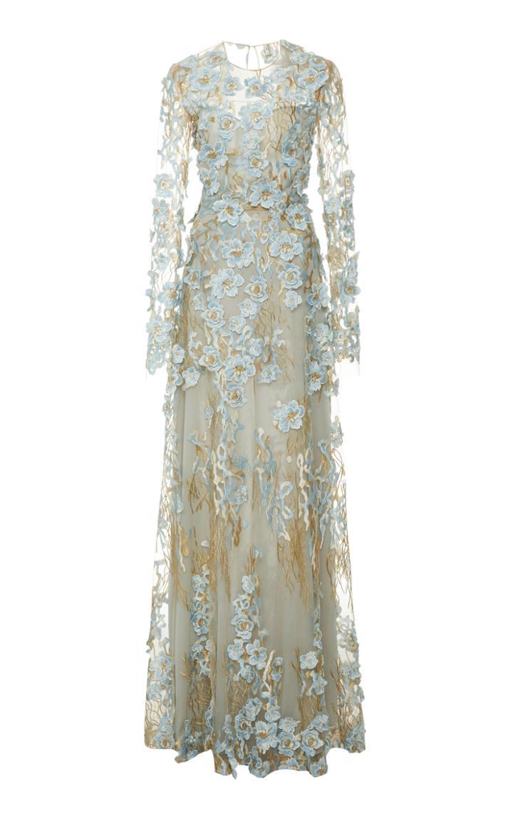 Moda Operandi Naeem Khan Lace-accented Floral Applique Gown Size: 2