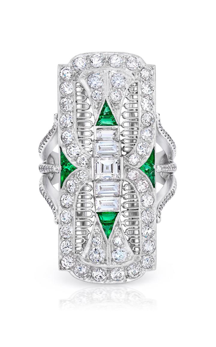 Mindi Mond Diamond, Emerald Platinum Filigree Dinner Ring