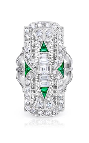 Mindi Mond Diamond, Emerald Platinum Filigree Dinner Ring