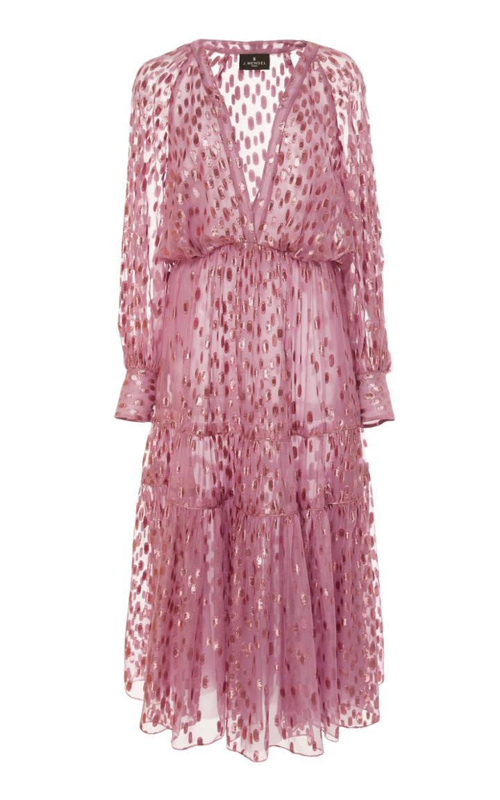 J. Mendel V-neck Silk-blend Cocktail Dress With Full Sleeves