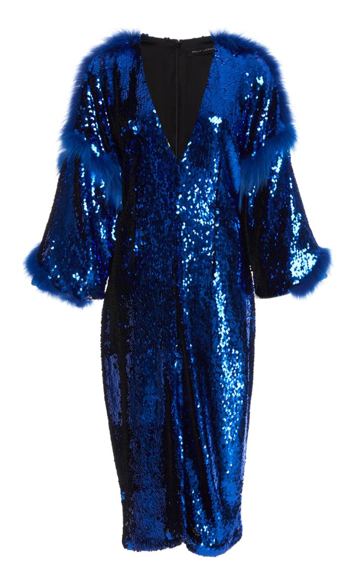 Sally Lapointe Stretch Sequin Dolman Dress With Fur