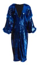 Sally Lapointe Stretch Sequin Dolman Dress With Fur