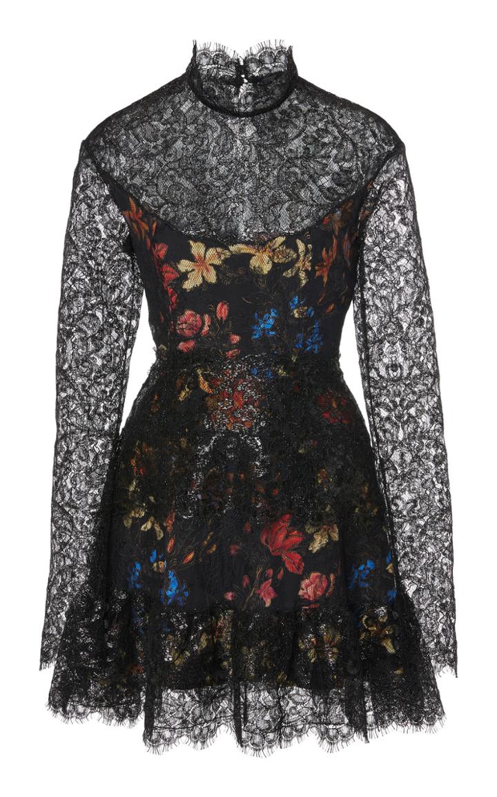 Etro Lace-detailed Floral-print Crepe Mini Dress