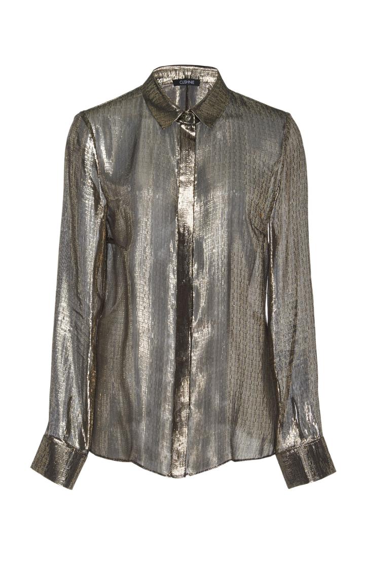 Cushnie Metallic Silk And Lurex Button-down Top