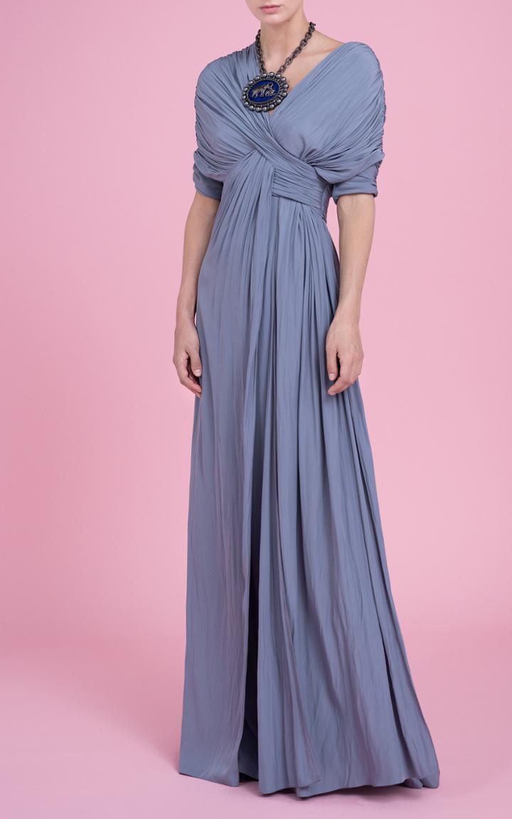 Lanvin Short-sleeve Draped Gown
