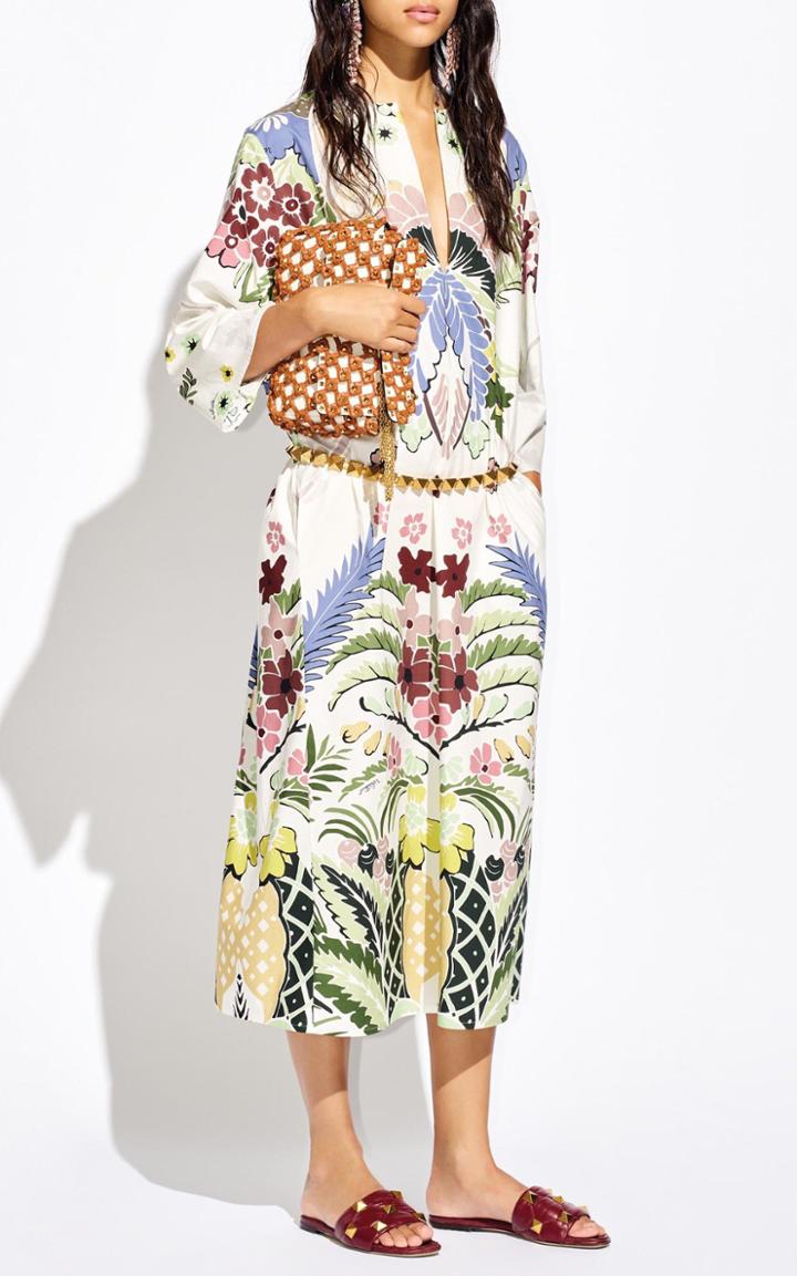 Moda Operandi Valentino Printed Cotton Poplin Midi Dress