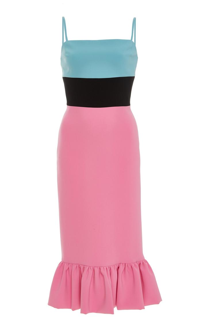 Christian Siriano Color Blocked Flounce Hem Dress