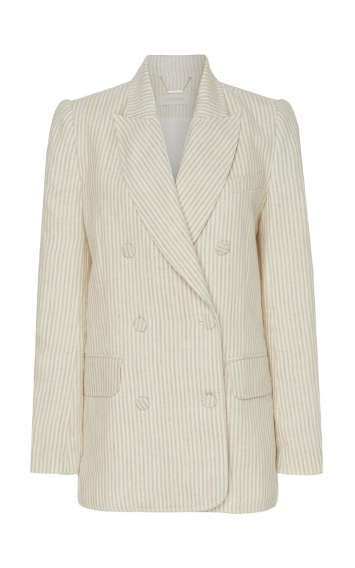 Zimmermann Double-breasted Pinstriped Linen Blazer