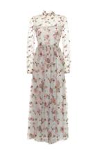 Luisa Beccaria Tulle Floral Embroidered Maxi Dress