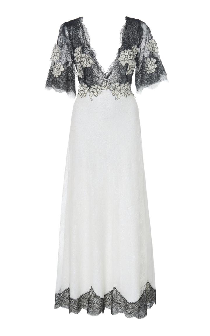 Costarellos Floral-appliqud Chantilly Lace Midi Dress