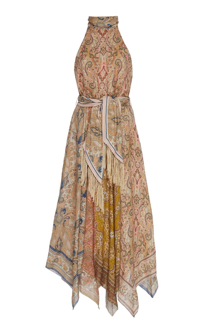Zimmermann Freja Belted Paisley-print Linen Halterneck Midi Dress