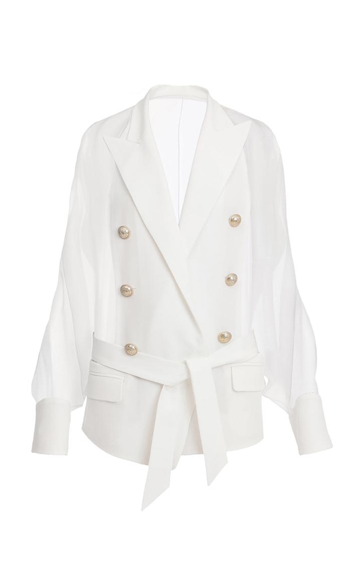 Balmain Belted Double-breasted Silk Blazer