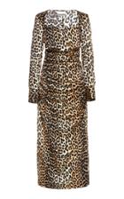 Ganni Leopard-print Silk Satin Midi Dress