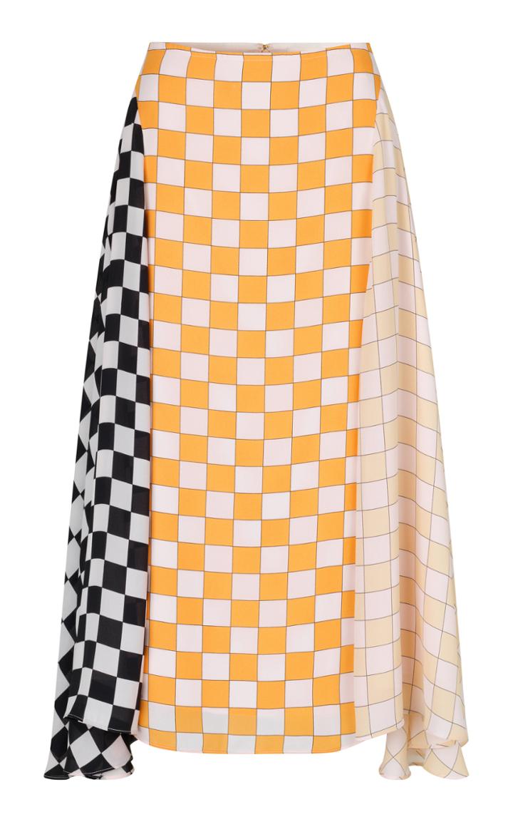 Moda Operandi Stine Goya Daniela Draped Mixed-check Crepe Midi Skirt