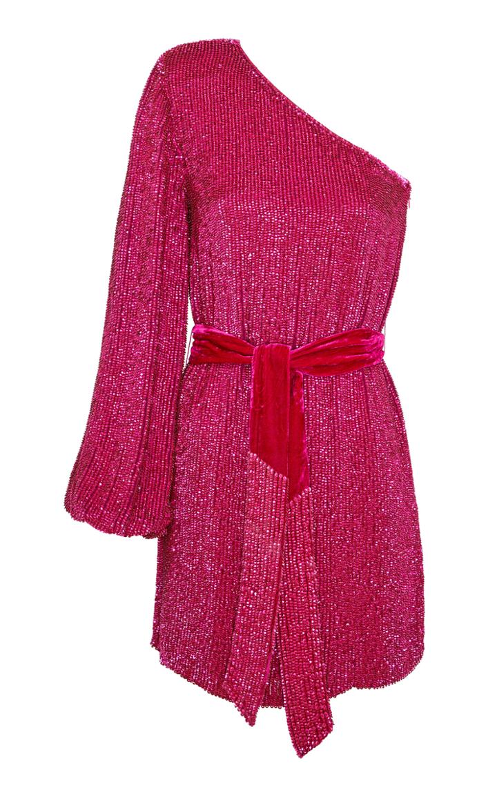 Retrofte Bridget Cold-shoulder Belted Georgette Mini Dress