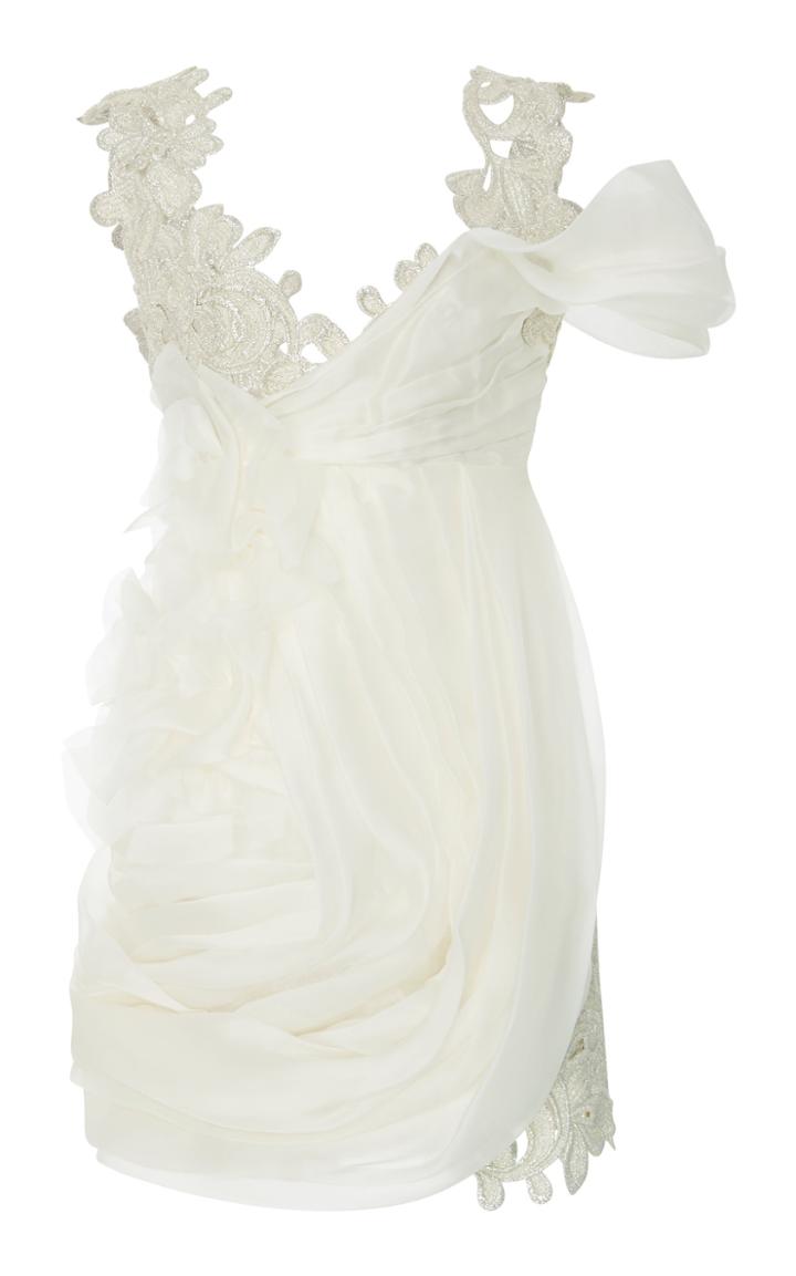 Ermanno Scervino Embroidered Lace Draped Mini Dress
