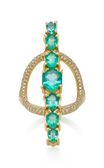 Ark Emerald And Pave Diamond Saturn Ring