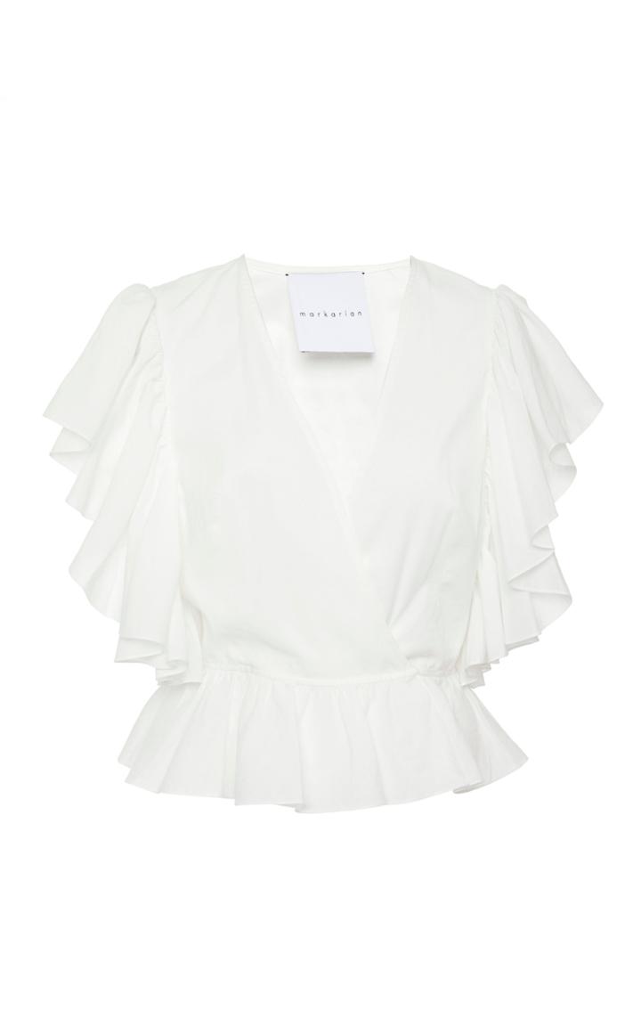 Markarian Exclusive Norris Ruffled Cotton-poplin Peplum Top