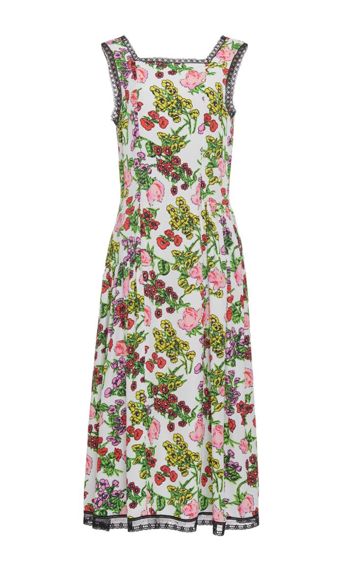 Molly Goddard Madge Lace-trimmed Floral Crepe De Chine Midi Dress