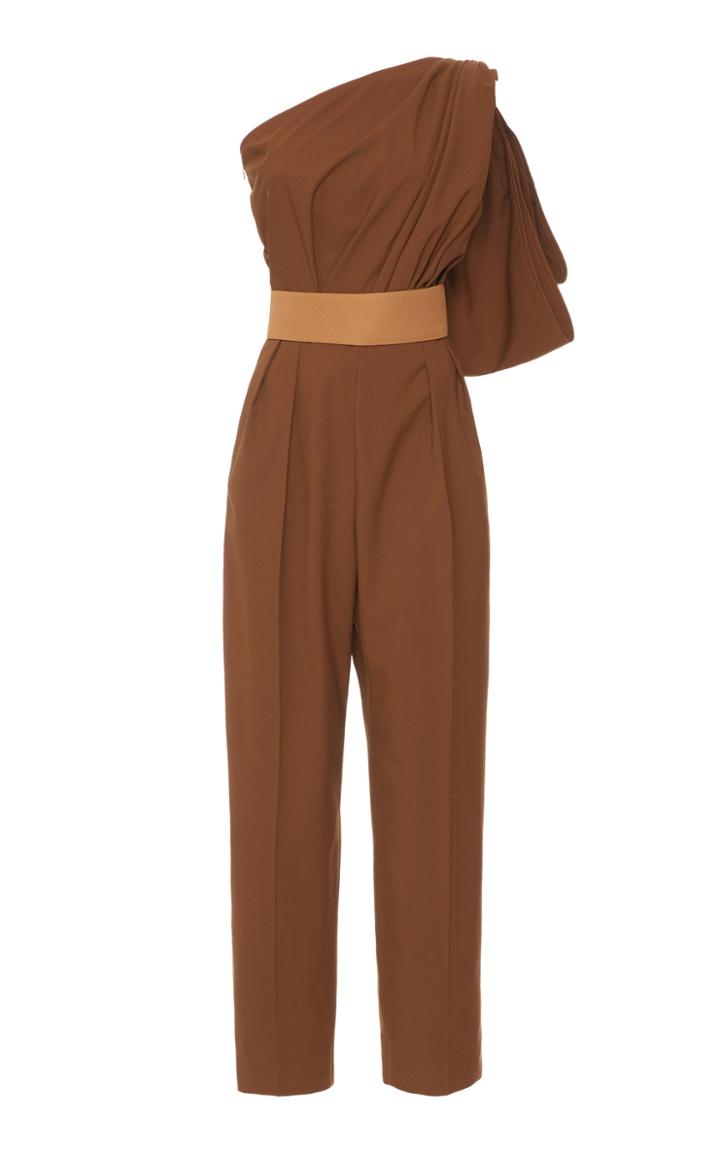 Max Mara Avola One Shoulder Cotton Poplin Jumpsuit