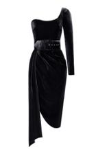 Rasario One Sleeve Velvet Corset Midi Dress