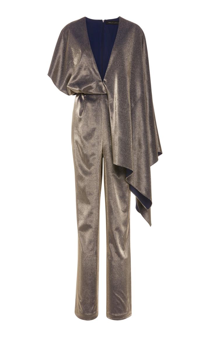 Sally Lapointe Shimmer Stretch Lame Cape Jumpsuit