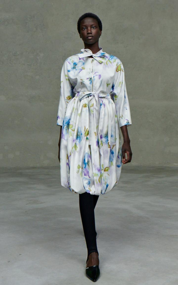 Moda Operandi Prada Belted Printed Radzmire Bubble-hem Midi Skirt