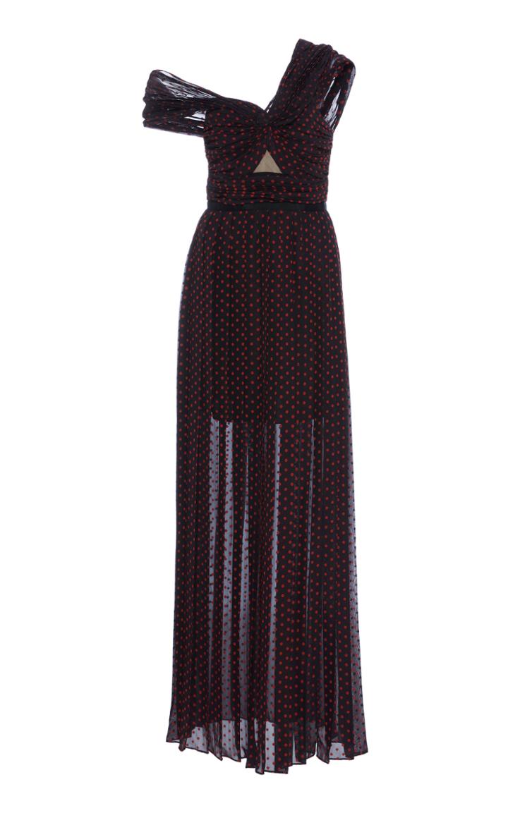 Self Portrait One Shoulder Plumetis Maxi Dress