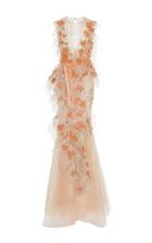 Marchesa Crystal And Feather Embroidered Tulle Gown