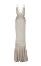 Oday Shakar Metallic Knit Evening Gown With Braided Back